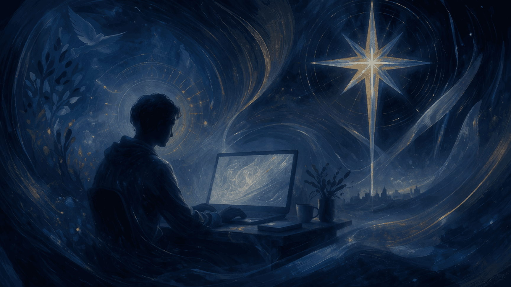 Creative workspace with cinematic lighting